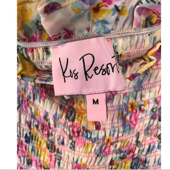 Kos Resort Floral Smocked Tie Strap Maxi Dress M - Picture 8 of 13